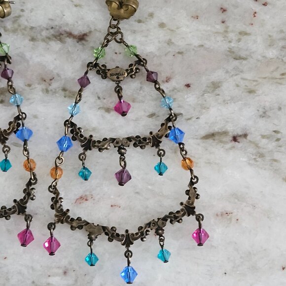 RARE VINTAGE SORRELLI FLOWER FLORAL CRYSTAL DROP DANGLE CHANDELIER EARRINGS - Picture 9 of 13